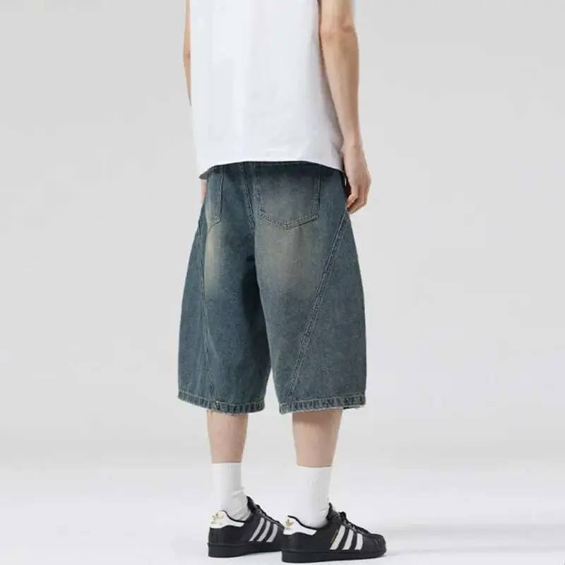 IEFB Men's American Style Denim Shorts Lightning Pattern Curved Knife Trendy Gradient Color Stylish Male Causal Bottoms 9W1908