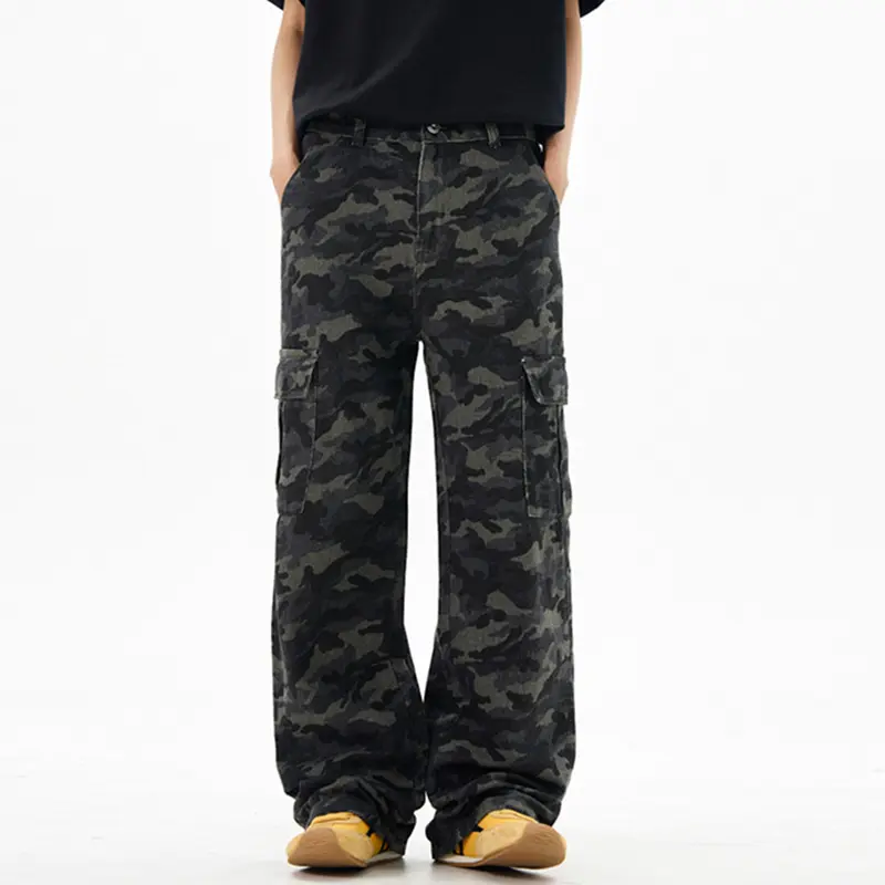 IEFB American Style Men's Casual Trousers Vintage Side Pockets Slim Fitting Bottom Camouflage Straight Loose Male Pants 9W2743