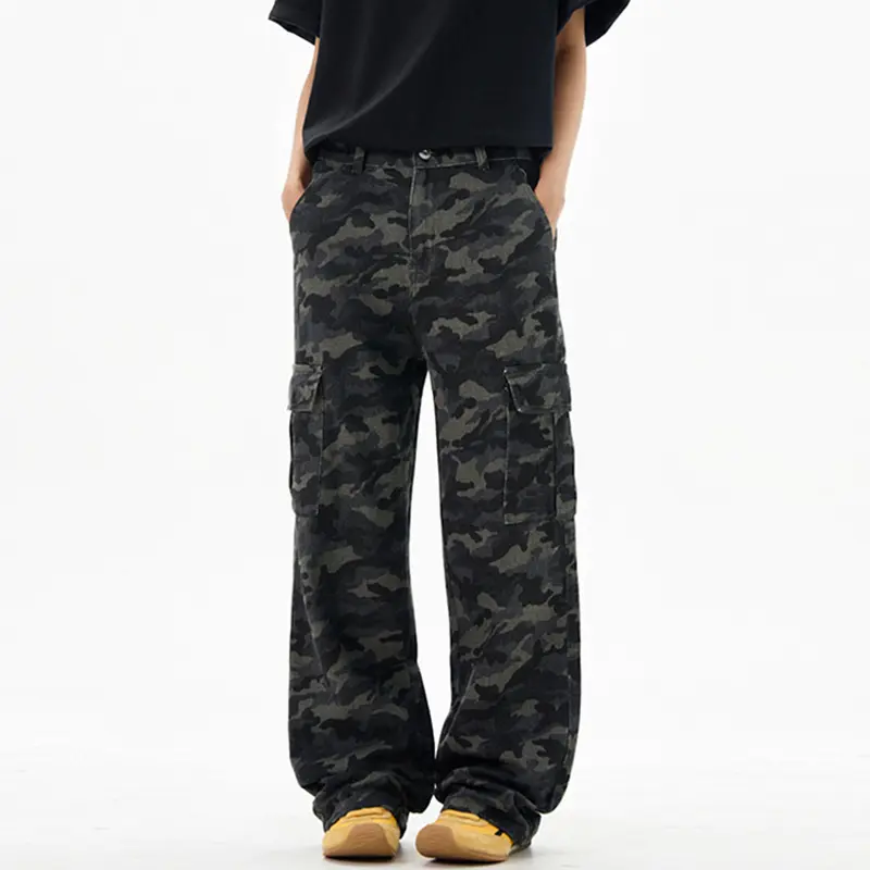 IEFB American Style Men's Casual Trousers Vintage Side Pockets Slim Fitting Bottom Camouflage Straight Loose Male Pants 9W2743