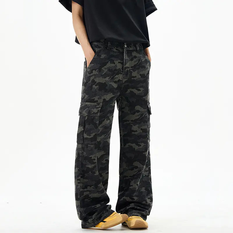 IEFB American Style Men's Casual Trousers Vintage Side Pockets Slim Fitting Bottom Camouflage Straight Loose Male Pants 9W2743