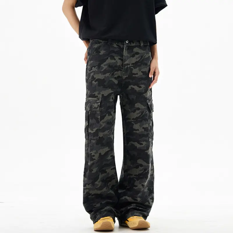 IEFB American Style Men's Casual Trousers Vintage Side Pockets Slim Fitting Bottom Camouflage Straight Loose Male Pants 9W2743
