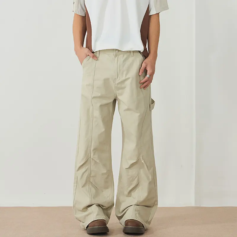 IEFB Men's Cargo Pants New American Style Folding Design Silhouette Micro Flared Niche Trendy Soldi Color Male Bottoms 9W1897