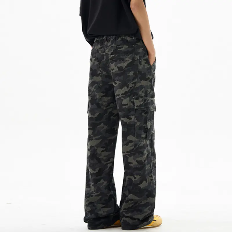 IEFB American Style Men's Casual Trousers Vintage Side Pockets Slim Fitting Bottom Camouflage Straight Loose Male Pants 9W2743