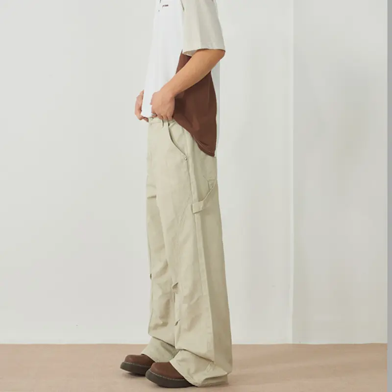 IEFB Men's Cargo Pants New American Style Folding Design Silhouette Micro Flared Niche Trendy Soldi Color Male Bottoms 9W1897