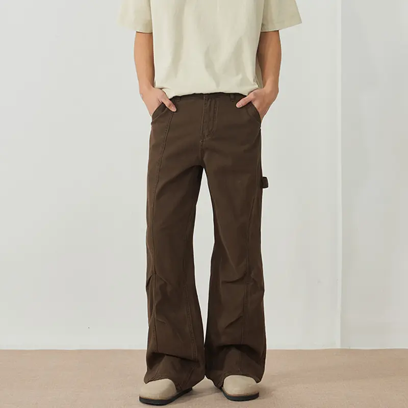 IEFB Men's Cargo Pants New American Style Folding Design Silhouette Micro Flared Niche Trendy Soldi Color Male Bottoms 9W1897