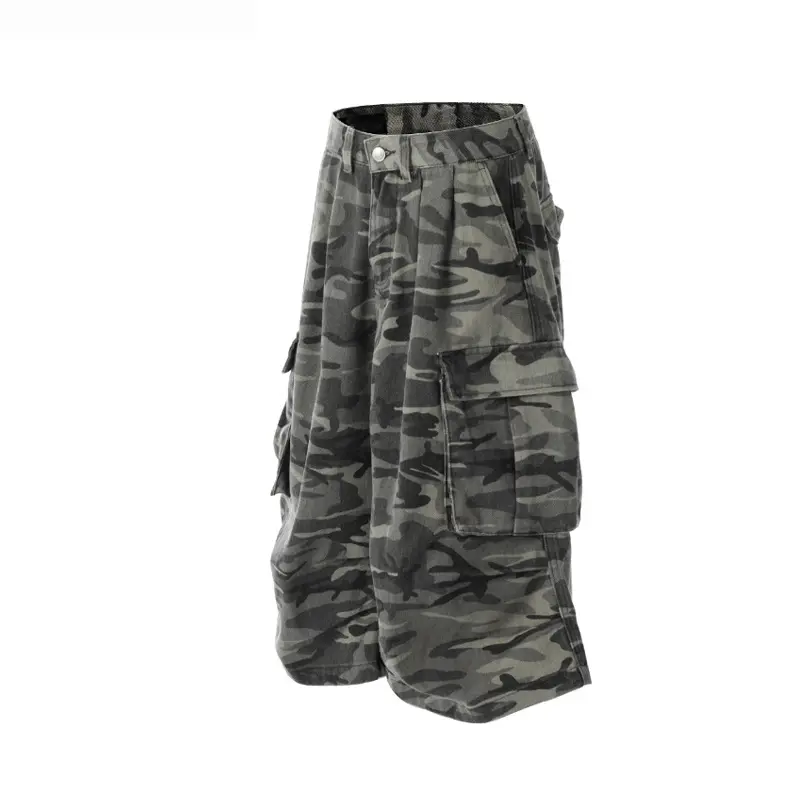 IEFB Streetwear Trendy American Camouflage Male Shorts Wide Tube Casual Pants Over Knee Length Multiple Pockets Design 9W2632