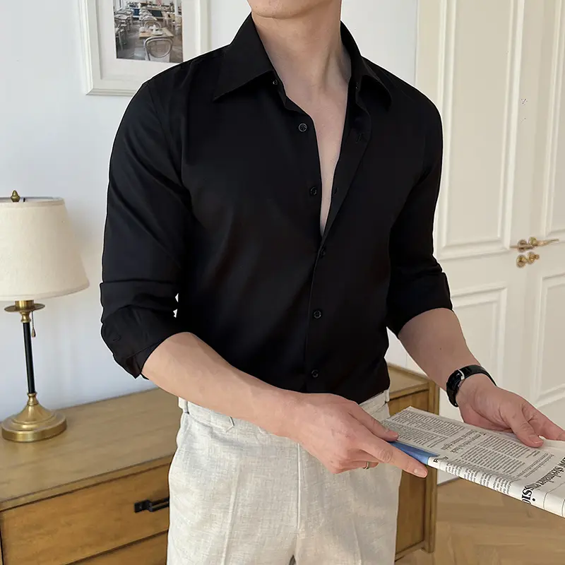 IEFB Men's Business Long Sleeved Shirts New Korean Style Solid Color Simple Trendy Lapel Loose Male Handsome Clothing 9W1874