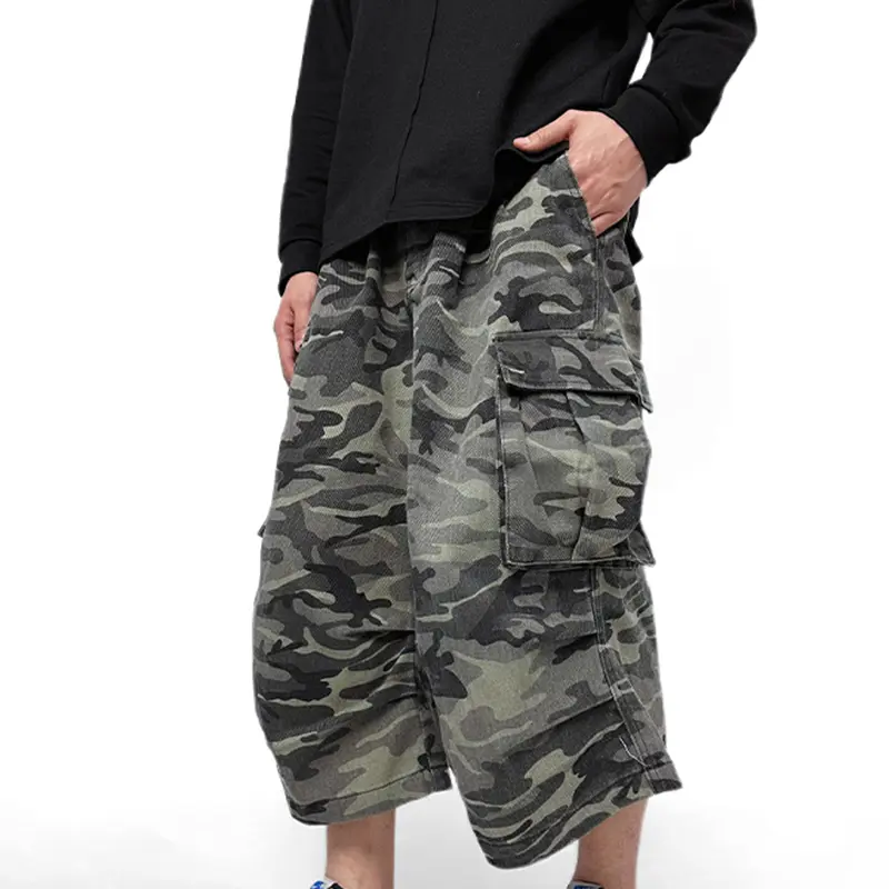 IEFB Streetwear Trendy American Camouflage Male Shorts Wide Tube Casual Pants Over Knee Length Multiple Pockets Design 9W2632