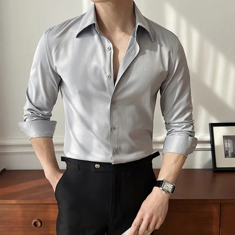 IEFB Men's Business Long Sleeved Shirts New Korean Style Solid Color Simple Trendy Lapel Loose Male Handsome Clothing 9W1874