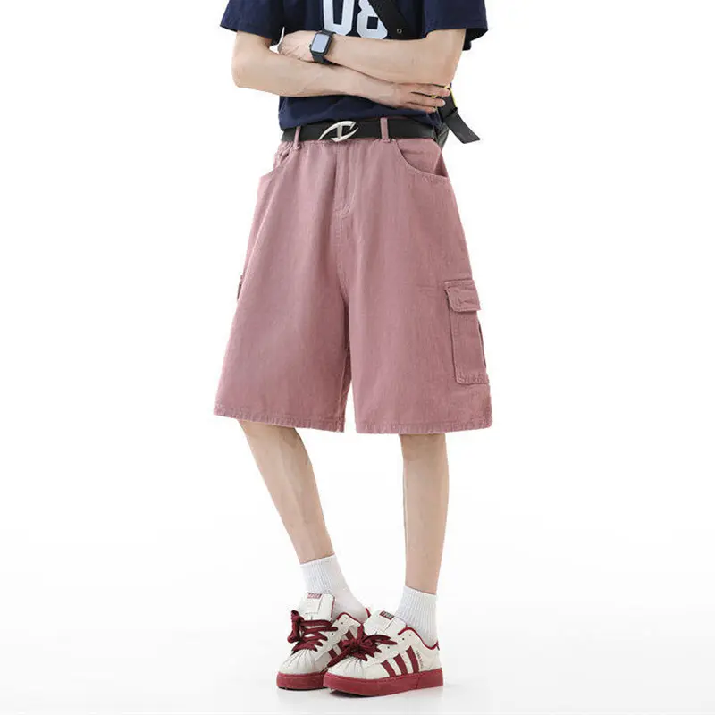 IEFB Korean Style Men's Cargo Jeans Side Pockets Simple Straight Leg Denim Shorts Wide-leg Summer Male All-match Bottom 9W3793