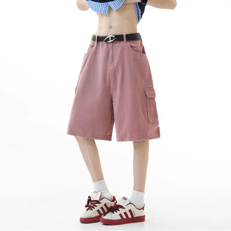 IEFB Korean Style Men's Cargo Jeans Side Pockets Simple Straight Leg Denim Shorts Wide-leg Summer Male All-match Bottom 9W3793