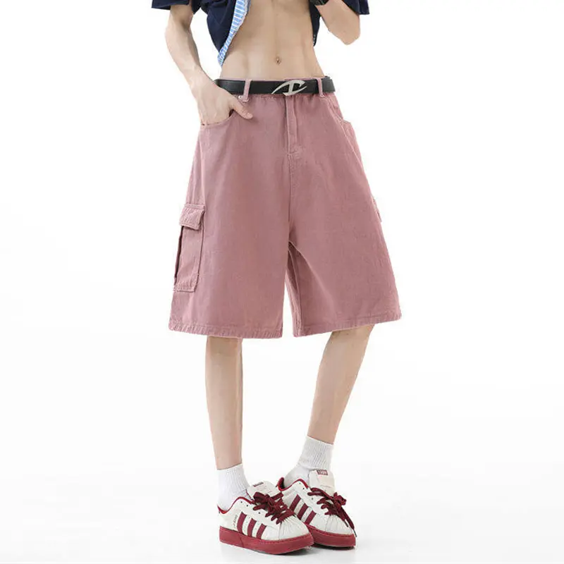 IEFB Korean Style Men's Cargo Jeans Side Pockets Simple Straight Leg Denim Shorts Wide-leg Summer Male All-match Bottom 9W3793