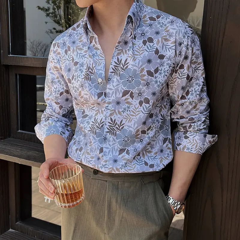 IEFB Men's Long Sleeved Printed Shirt Turn-down Collar Casual Stylish Single Breasted Style Male Handsome Clothing 9W1649
