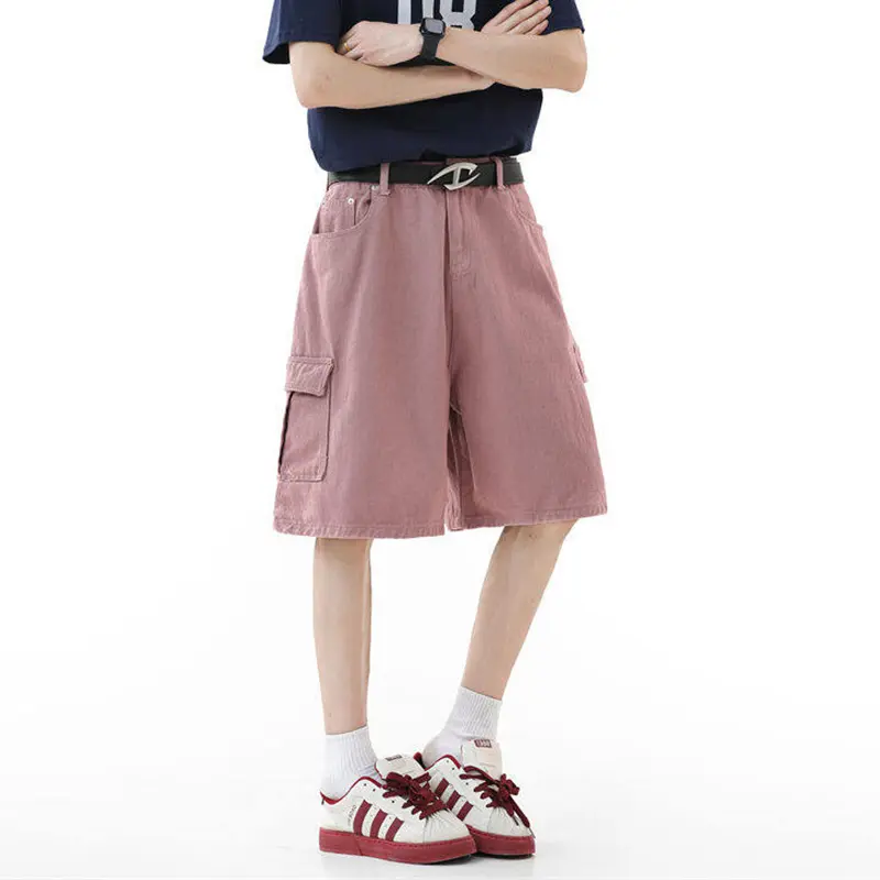 IEFB Korean Style Men's Cargo Jeans Side Pockets Simple Straight Leg Denim Shorts Wide-leg Summer Male All-match Bottom 9W3793