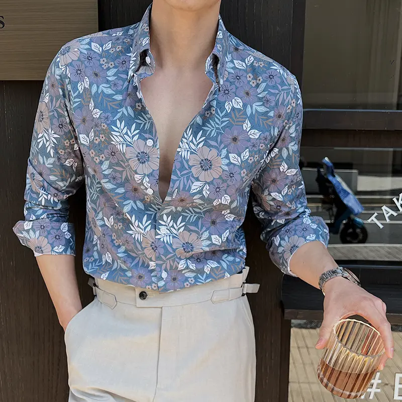 IEFB Men's Long Sleeved Printed Shirt Turn-down Collar Casual Stylish Single Breasted Style Male Handsome Clothing 9W1649