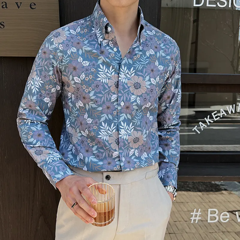 IEFB Men's Long Sleeved Printed Shirt Turn-down Collar Casual Stylish Single Breasted Style Male Handsome Clothing 9W1649