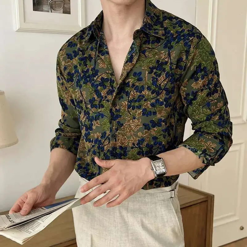 IEFB Men's Long Sleeve Shirts New Spring Casual Printing Design Korean Losse Single Breasted Stylish Turn-down Collar Top 9W1577