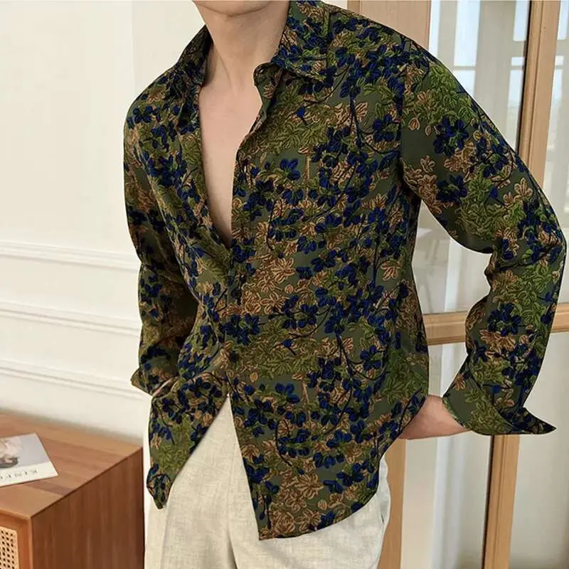 IEFB Men's Long Sleeve Shirts New Spring Casual Printing Design Korean Losse Single Breasted Stylish Turn-down Collar Top 9W1577