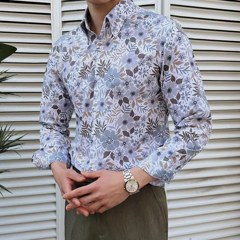 IEFB Men's Long Sleeved Printed Shirt Turn-down Collar Casual Stylish Single Breasted Style Male Handsome Clothing 9W1649