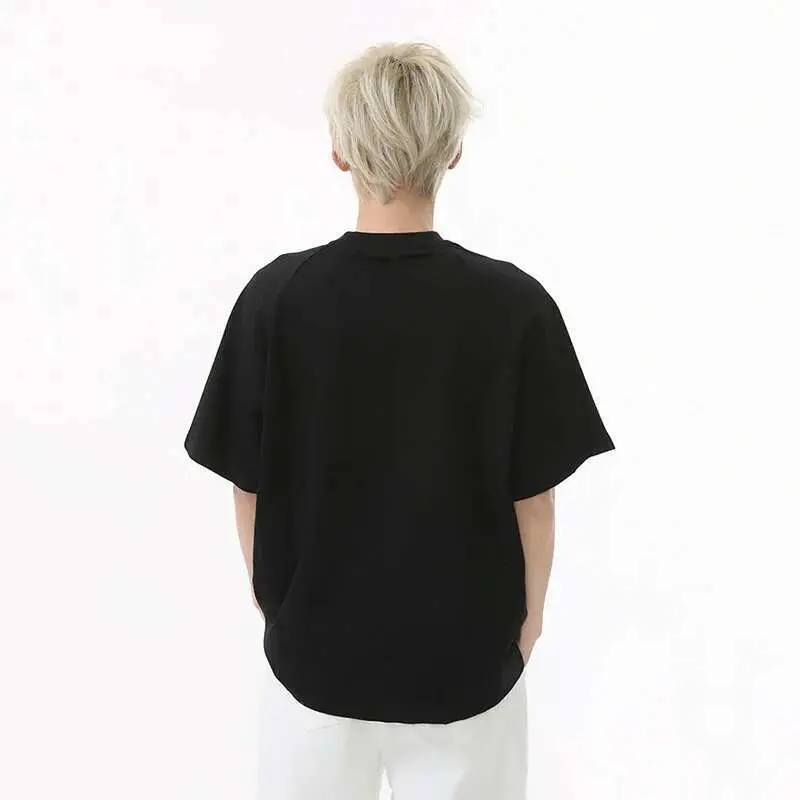 IEFB Men's Short Sleeve T-shirts New Korean Summer Solid Color Deisgn Letter Embroidered Stylish Loose Pullover Male Top 9W1599