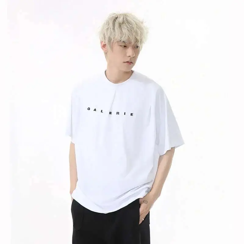 IEFB Men's Short Sleeve T-shirts New Korean Summer Solid Color Deisgn Letter Embroidered Stylish Loose Pullover Male Top 9W1599