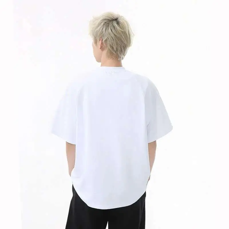 IEFB Men's Short Sleeve T-shirts New Korean Summer Solid Color Deisgn Letter Embroidered Stylish Loose Pullover Male Top 9W1599