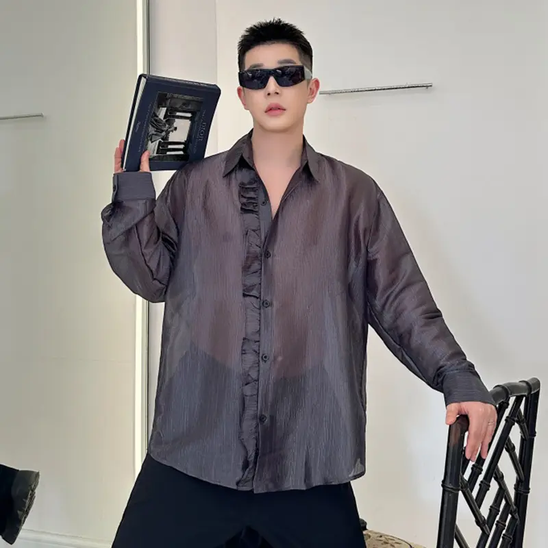 IEFB Men's Shirts Long Sleeve Trendy New Summer Korean Style Singel Breasted Causal Turn-down Collar Stylish Male Tees 9W2090