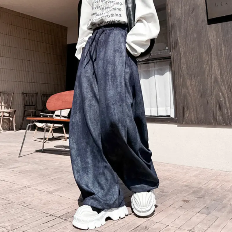 IEFB Men's Sweatpants New American Fashion Wax Printed Design Loose Wide Leg Trendy Elastic Waist Stylish Male Trousers 9W2088
