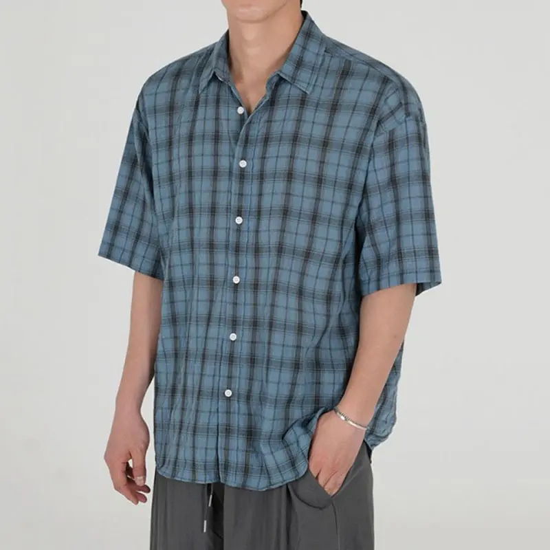 IEFB New Summer Male Short Sleeve Shirts Casual Plaid Shirt Korean Single Breasted Handsome Trendy Men's Clothing 9W1632