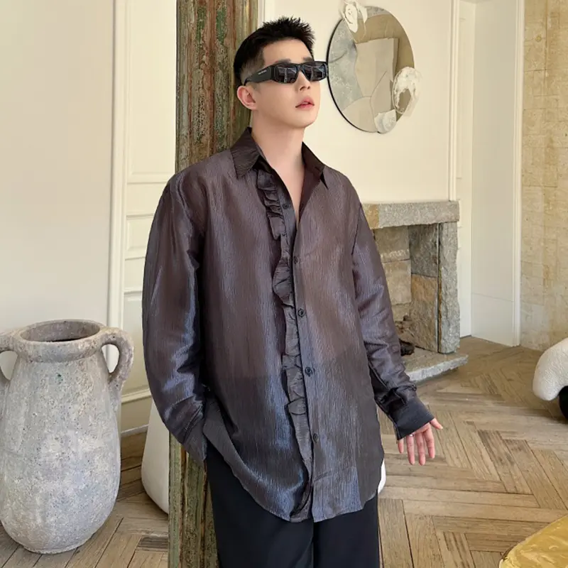 IEFB Men's Shirts Long Sleeve Trendy New Summer Korean Style Singel Breasted Causal Turn-down Collar Stylish Male Tees 9W2090