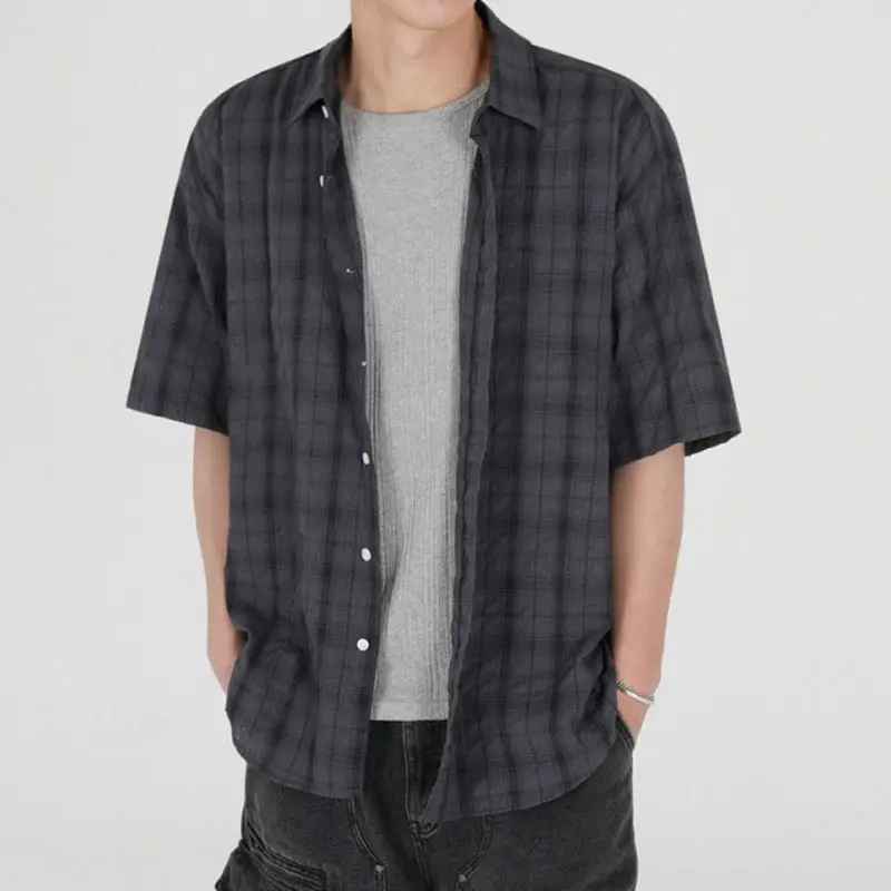 IEFB New Summer Male Short Sleeve Shirts Casual Plaid Shirt Korean Single Breasted Handsome Trendy Men's Clothing 9W1632