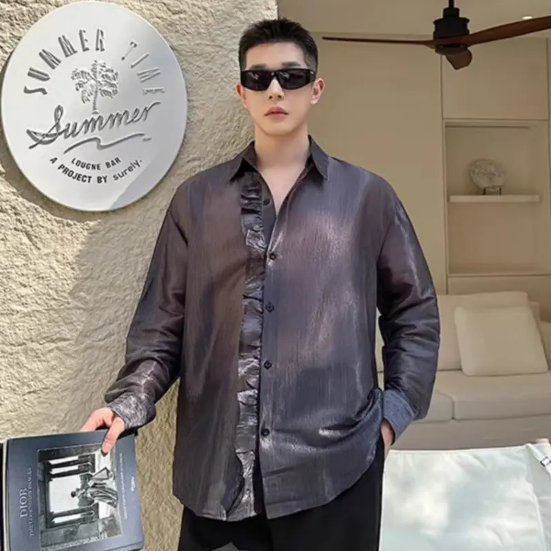 IEFB Men's Shirts Long Sleeve Trendy New Summer Korean Style Singel Breasted Causal Turn-down Collar Stylish Male Tees 9W2090