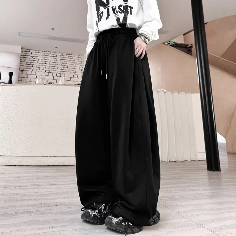 IEFB Men's Sweatpants New American Fashion Wax Printed Design Loose Wide Leg Trendy Elastic Waist Stylish Male Trousers 9W2088