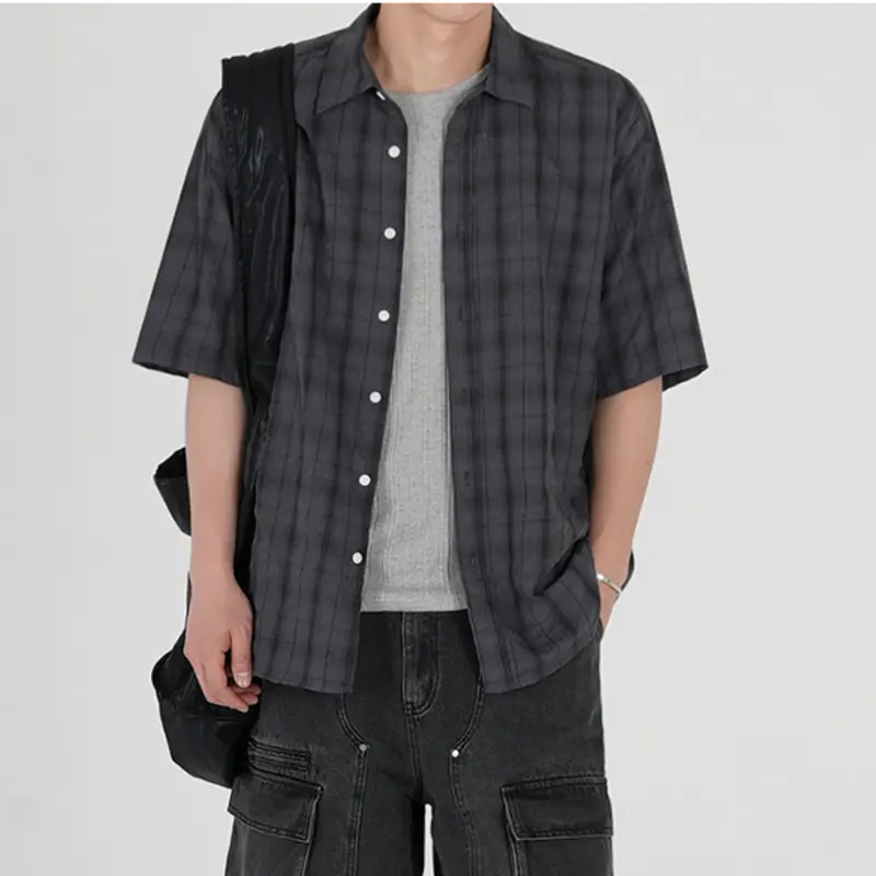 IEFB New Summer Male Short Sleeve Shirts Casual Plaid Shirt Korean Single Breasted Handsome Trendy Men's Clothing 9W1632