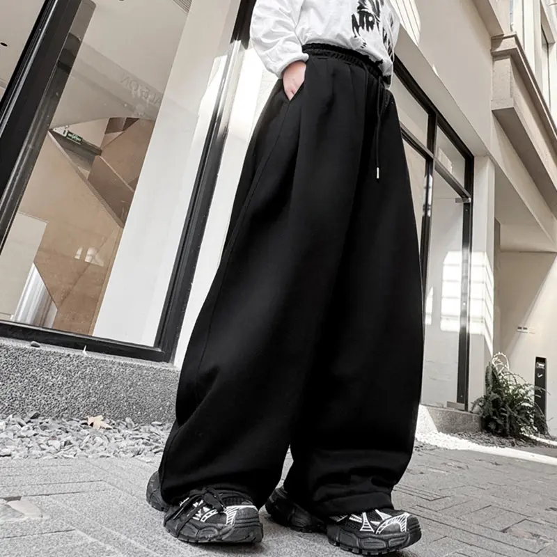 IEFB Men's Sweatpants New American Fashion Wax Printed Design Loose Wide Leg Trendy Elastic Waist Stylish Male Trousers 9W2088
