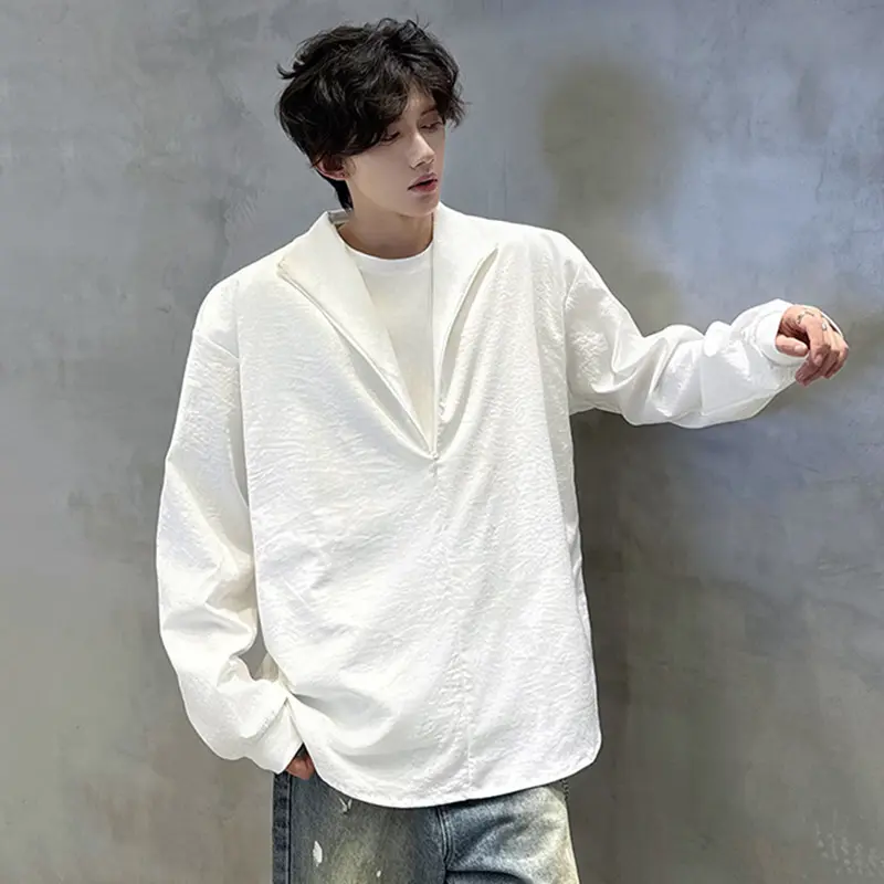 IEFB Fake Two-Piece Autumn Men Shirt Summer Autumn Solid Color Zipper Stand Collar Thin Jacket Male Clothing New Trendy 9W4008
