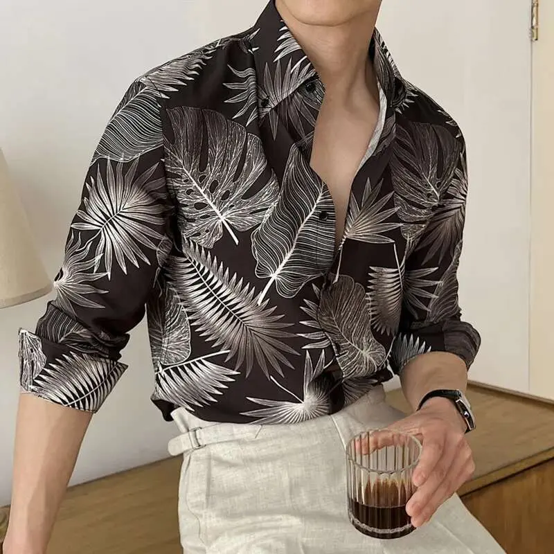 IEFB Printing Design Men's Shirts New British Long Sleeve Clothing Loose Lape Collar Single Breasted Male Top Summer 2025 9W1574