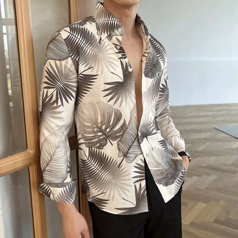 IEFB Printing Design Men's Shirts New British Long Sleeve Clothing Loose Lape Collar Single Breasted Male Top Summer 2025 9W1574