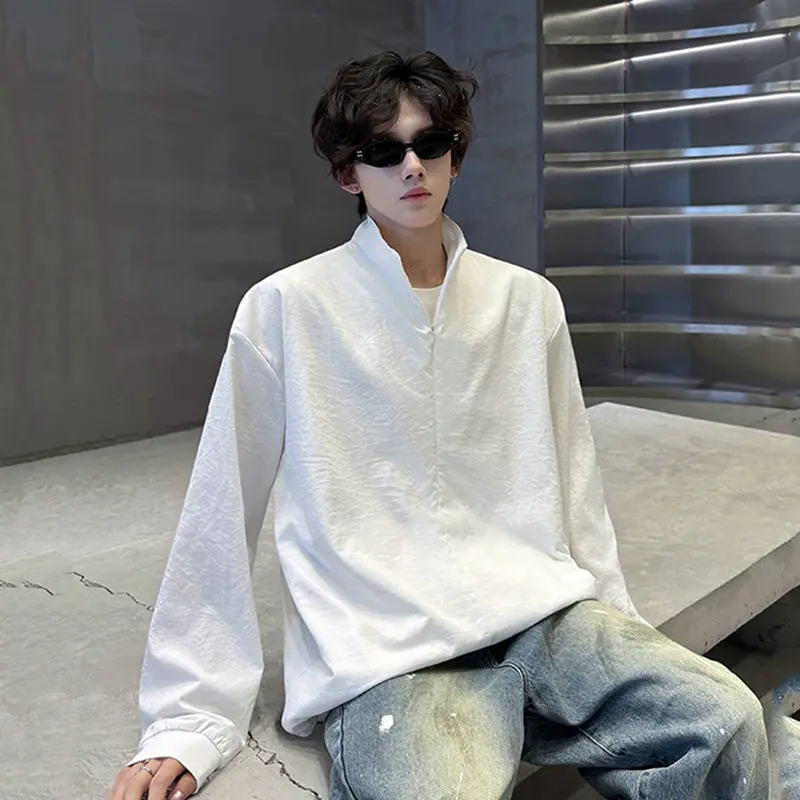 IEFB Fake Two-Piece Autumn Men Shirt Summer Autumn Solid Color Zipper Stand Collar Thin Jacket Male Clothing New Trendy 9W4008