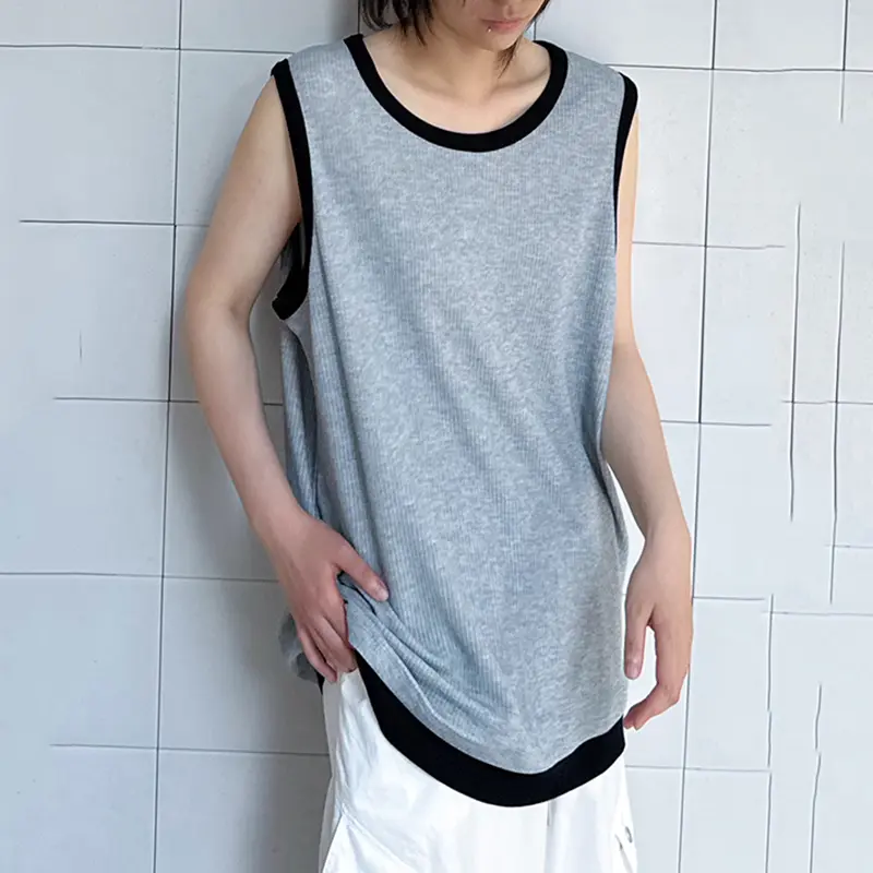 IEFB Summer Round Collar Sleeveless Top Men Pullover New Patchwork Contrast Color Vest Fashion Loose Sports Vests 9W3637