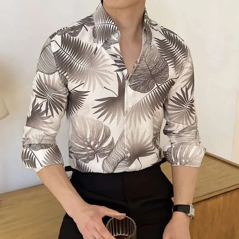 IEFB Printing Design Men's Shirts New British Long Sleeve Clothing Loose Lape Collar Single Breasted Male Top Summer 2025 9W1574