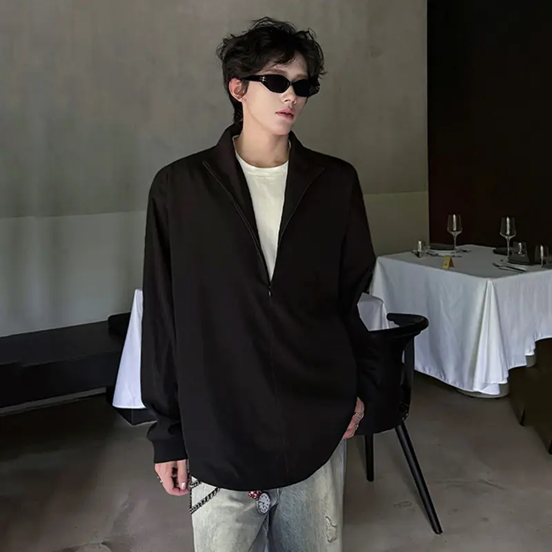 IEFB Fake Two-Piece Autumn Men Shirt Summer Autumn Solid Color Zipper Stand Collar Thin Jacket Male Clothing New Trendy 9W4008