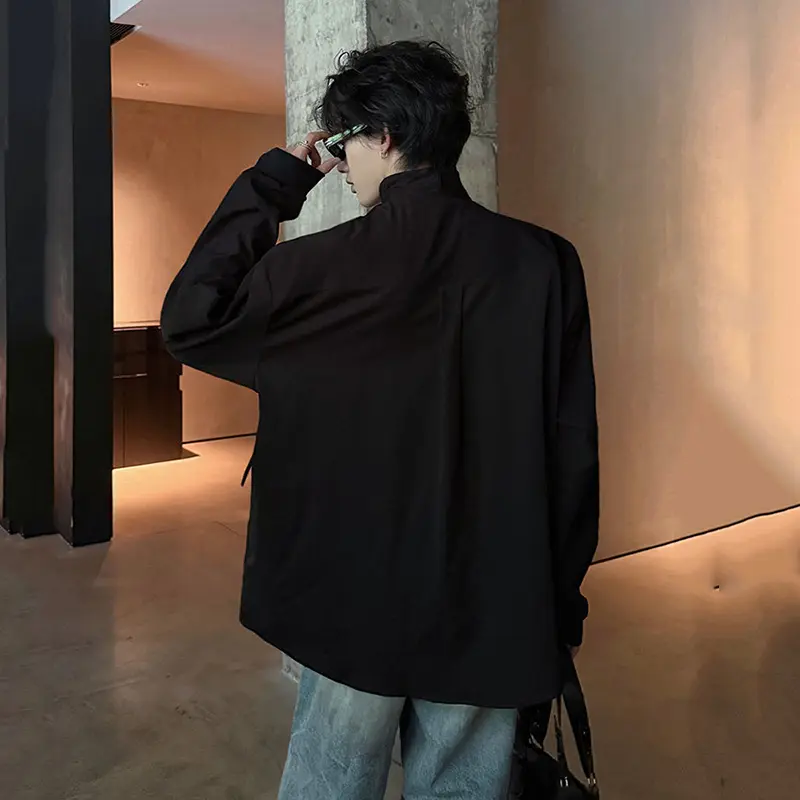 IEFB Fake Two-Piece Autumn Men Shirt Summer Autumn Solid Color Zipper Stand Collar Thin Jacket Male Clothing New Trendy 9W4008