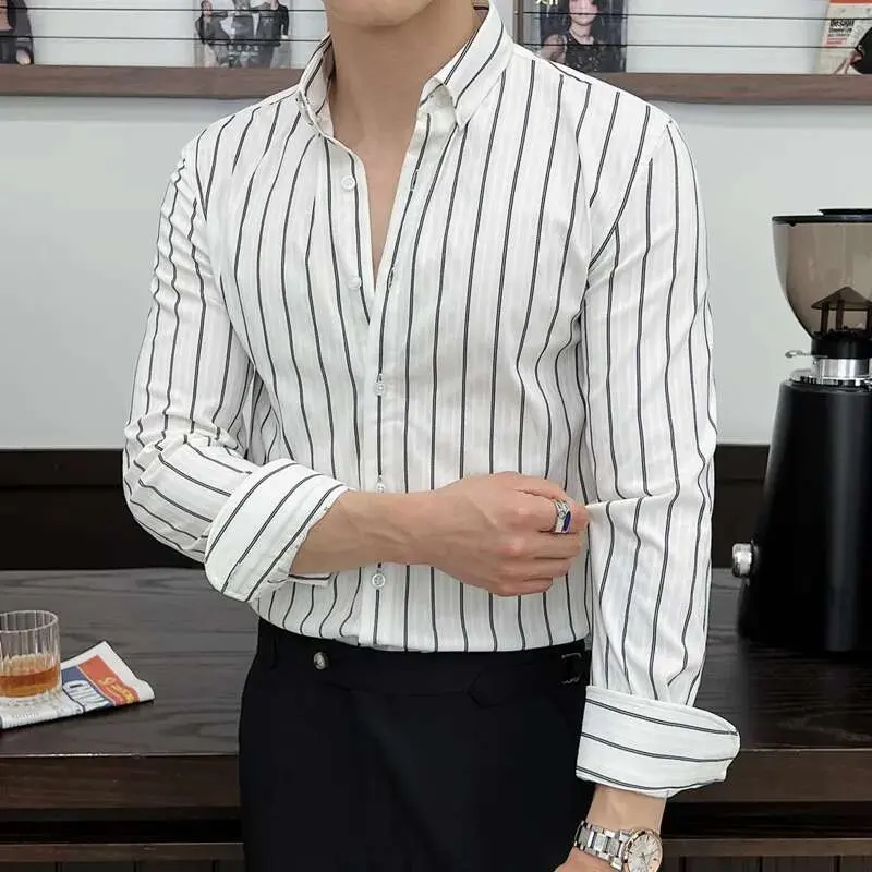 IEFB Striped Men's New Long Sleeved Shirts Korean Fashion Shirt Male Turn-down Collar Clothing Loose Spring Style 9W1567