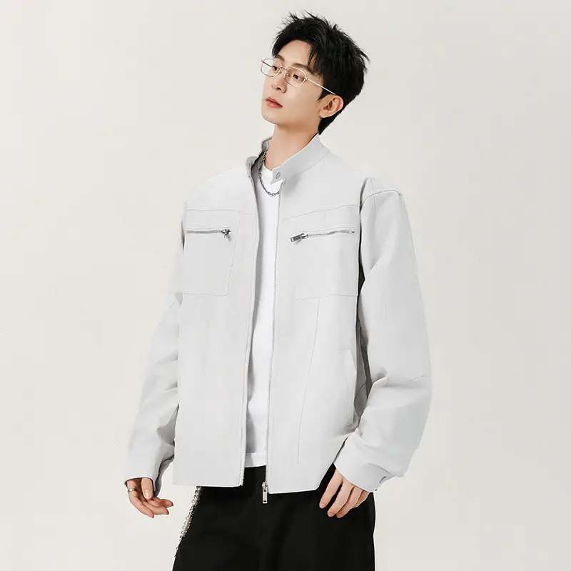 IEFB High Street Men's Coats Stand Collar Zipper Patchwork Design Autumn Solid Color All-match Loose Male Jackets Simple 9W4122