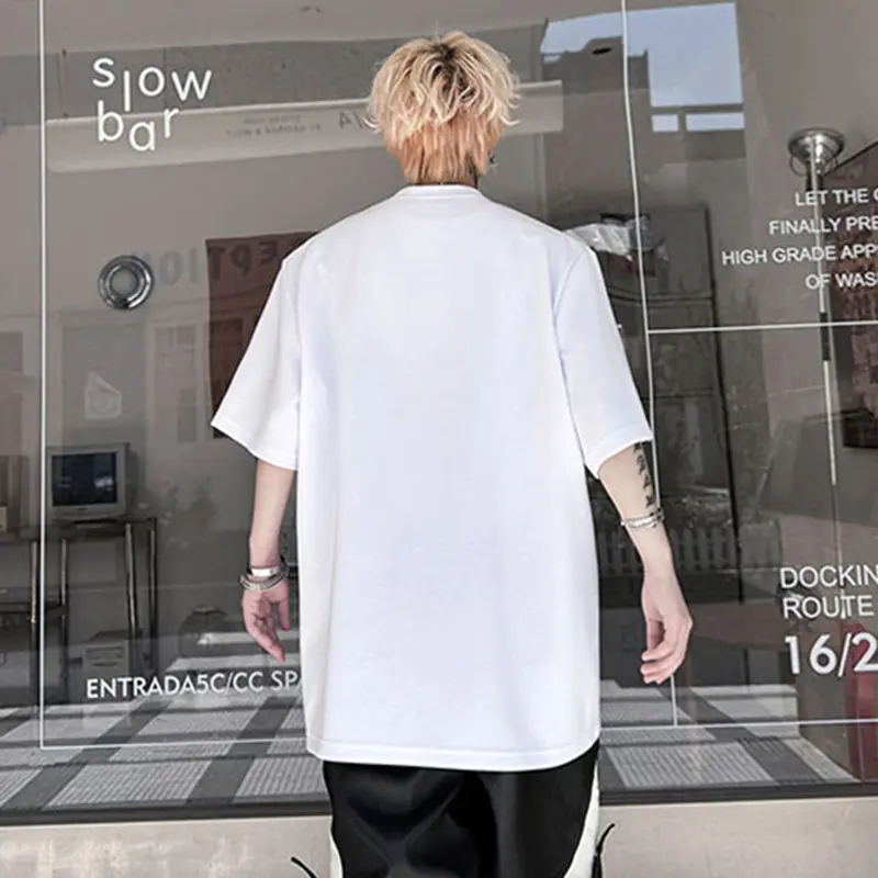 IEFB Pearl Buckle Design Men's T-shirts O-neck Solid Color New Niche Tops Short Sleeve Loose Male Tees Stylish Menswear 9W2306