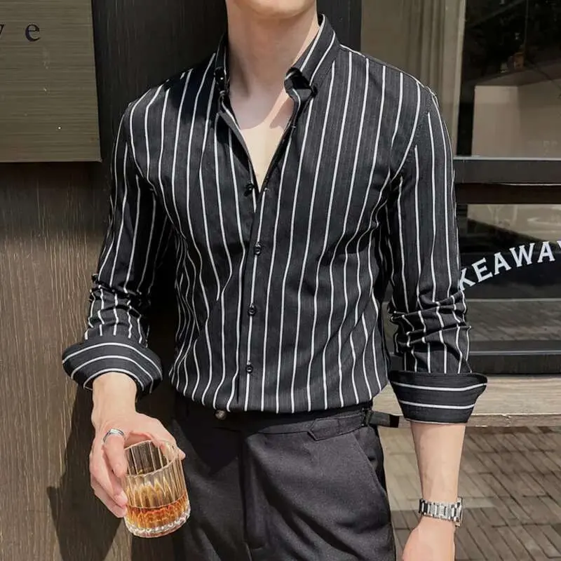 IEFB Striped Men's New Long Sleeved Shirts Korean Fashion Shirt Male Turn-down Collar Clothing Loose Spring Style 9W1567