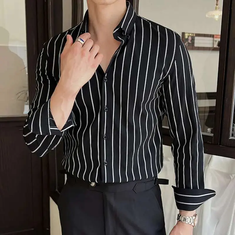 IEFB Striped Men's New Long Sleeved Shirts Korean Fashion Shirt Male Turn-down Collar Clothing Loose Spring Style 9W1567