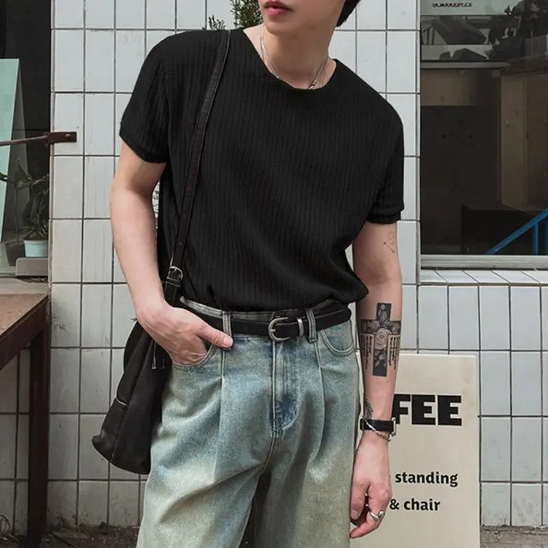 IEFB New Simple Men's T-shirts O-neck Solid Color Short Sleeved Casual Tees Korean Style Loose Pullover Male Tees Summer 9W2728