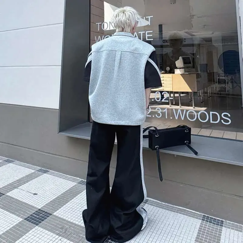 IEFB  Men's Pants Set New Summer Contrast Color Short Sleeve Single Breasted Jacket Casual Pants Male Loose Suit 2025 9W1508